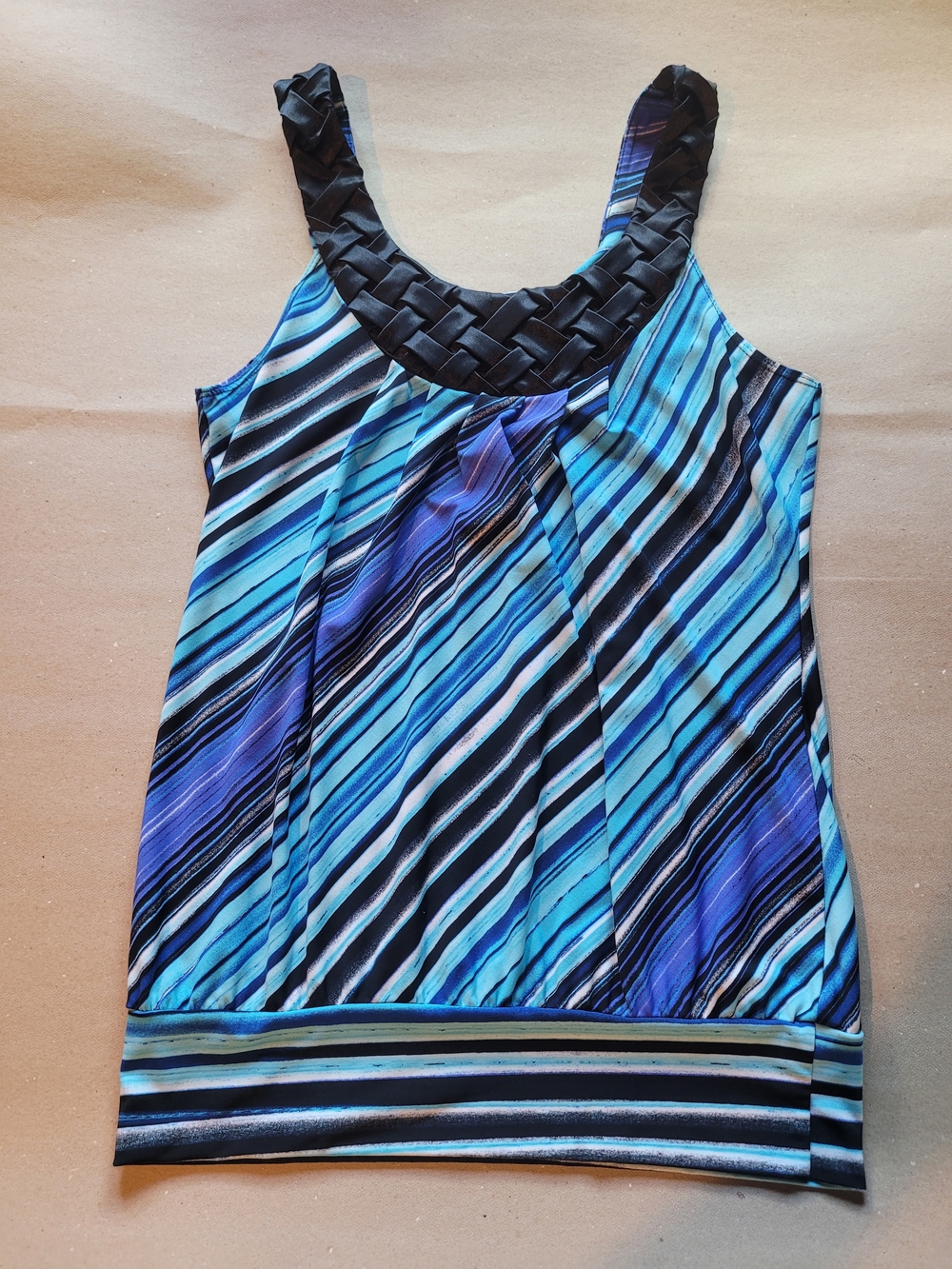 Heart Soul Aqua, Cobalt & Black Striped Tank Top